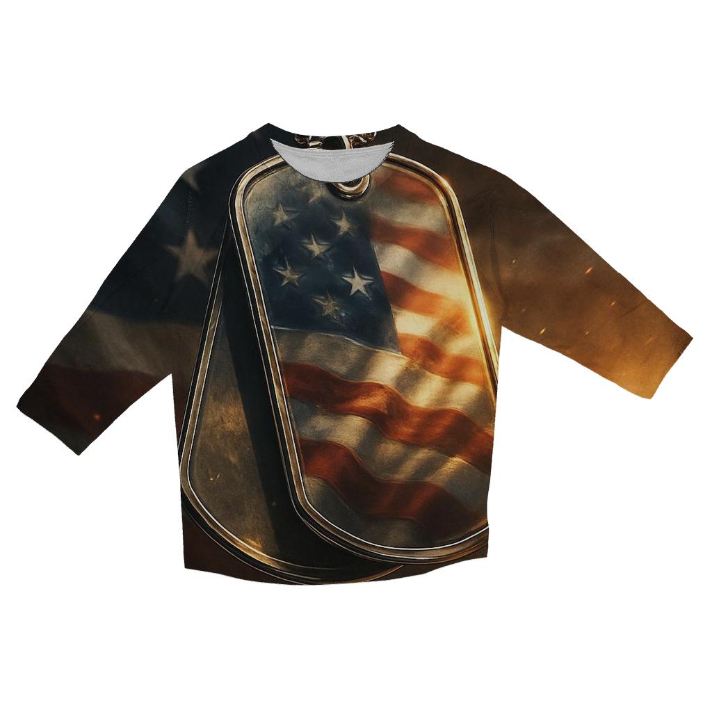 Dog Tags In The Flag Glow printed three quarter sleeve shirts