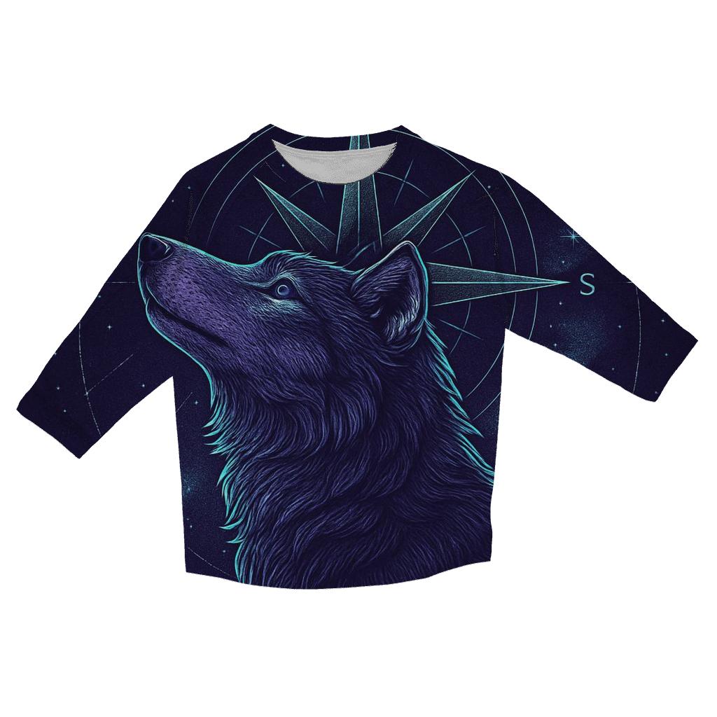 Celestial Navigator Wolf Compass casual three quarter sleeve shirts