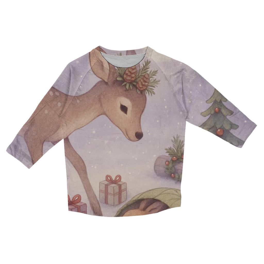 Woodland Deer Delivering Tiny Wrapped Gifts To Sleeping Rabbits casual three quarter sleeve shirts