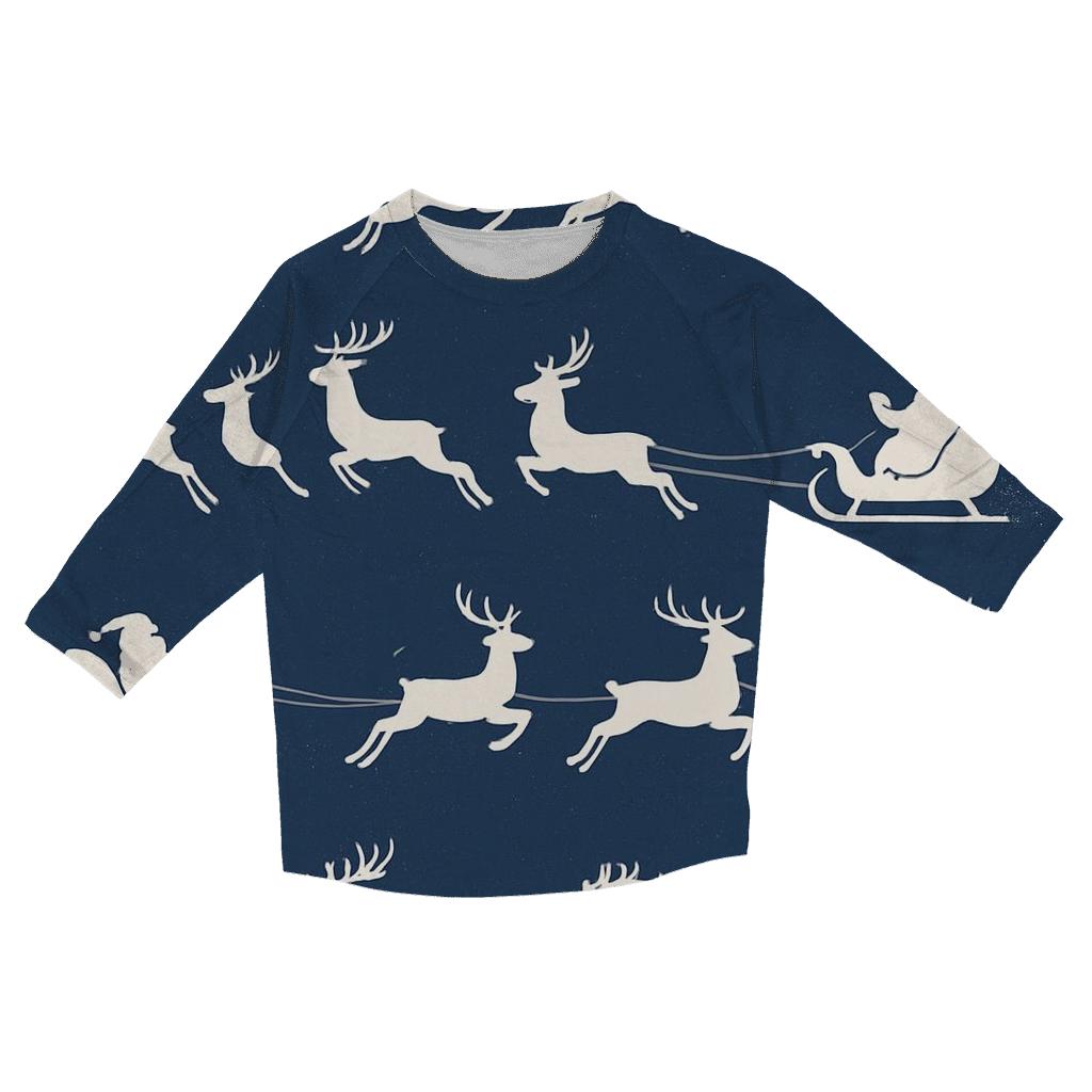 Santa Sleigh And Reindeer Silhouette Frieze On Navy Background fashion 3/4 sleeve shirts