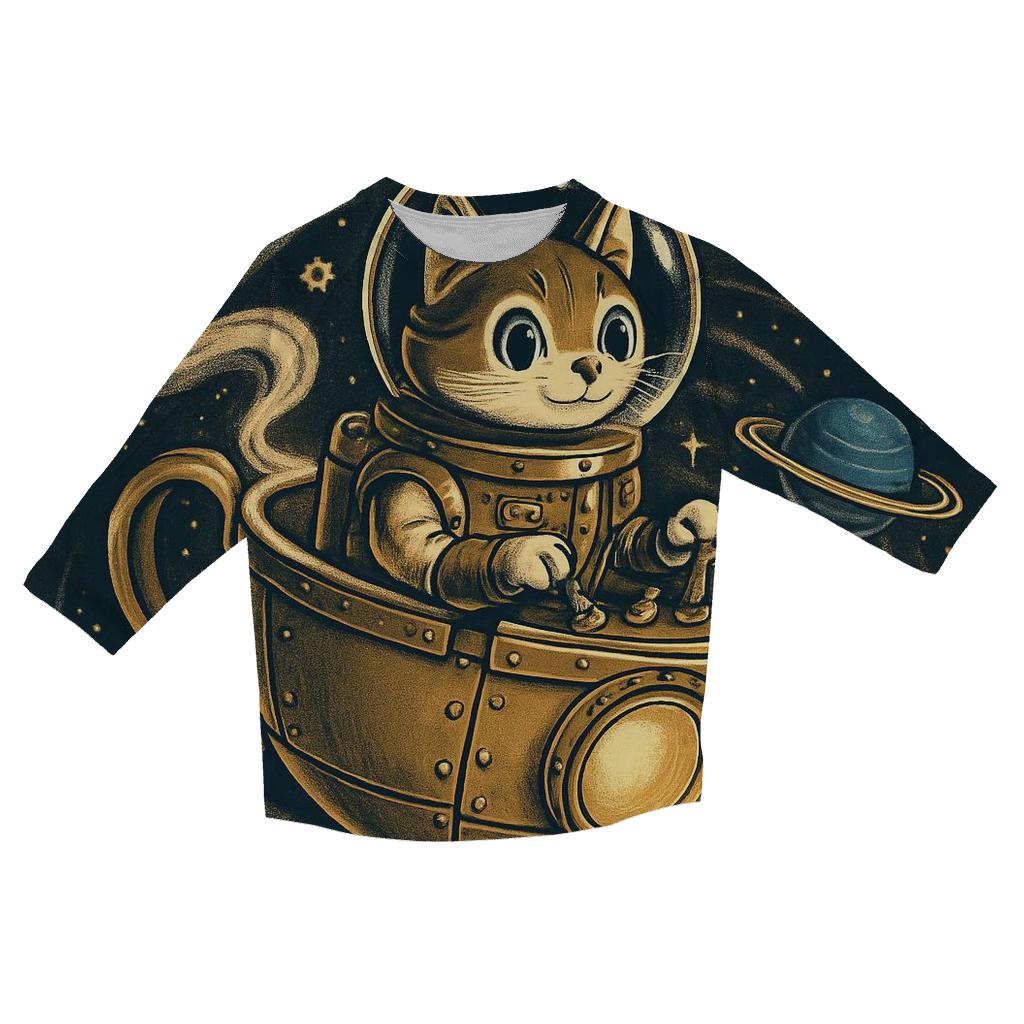 Steampunk Teacup Astronaut Cat designer 3/4 sleeve blouses