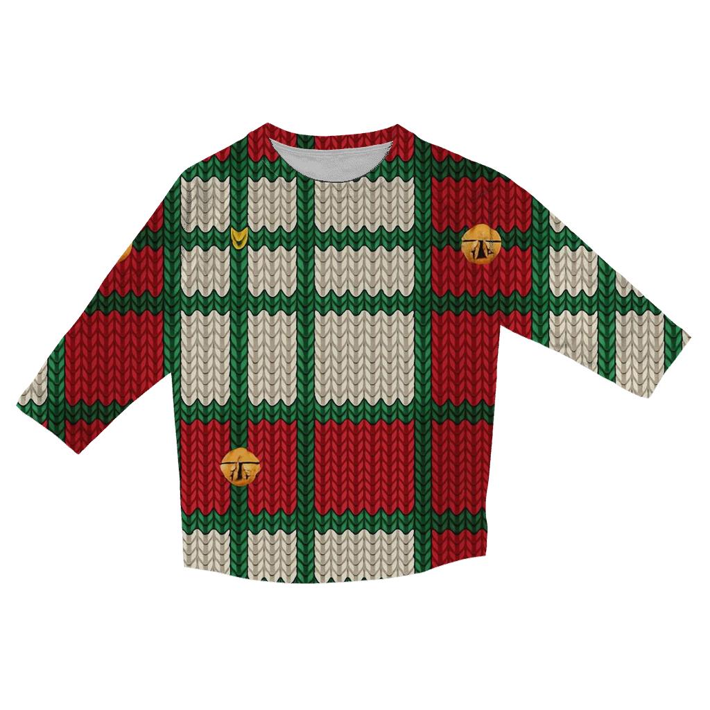 Plaid Knit Texture With Tiny Bells On Ivory Background stylish quarter sleeve tops