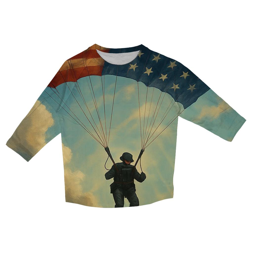 Paratrooper Descent Through Flag Clouds designer 3/4 sleeve blouses