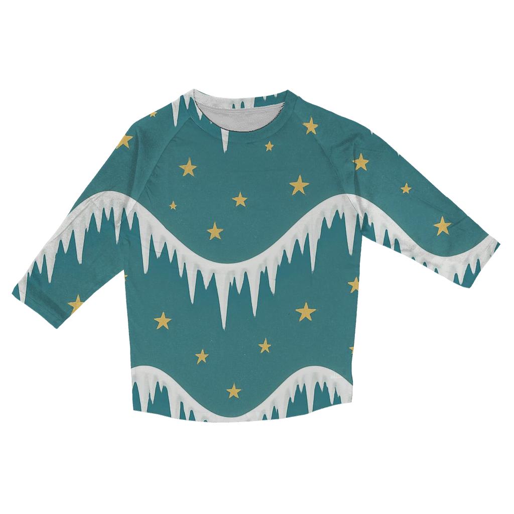 Icicle And Star Garland Wave On Teal Background stylish quarter sleeve tops