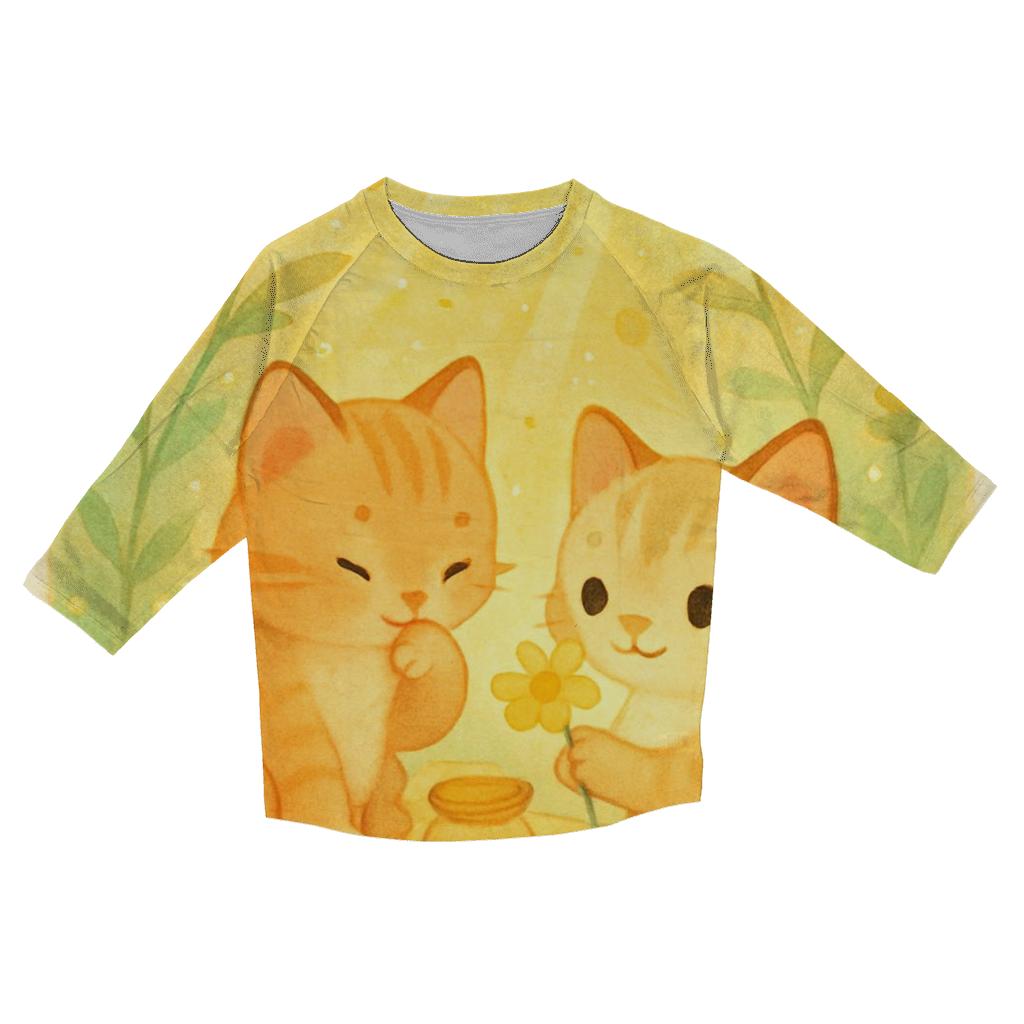 Honey Meadow Pollen Purr Picnic casual three quarter sleeve shirts