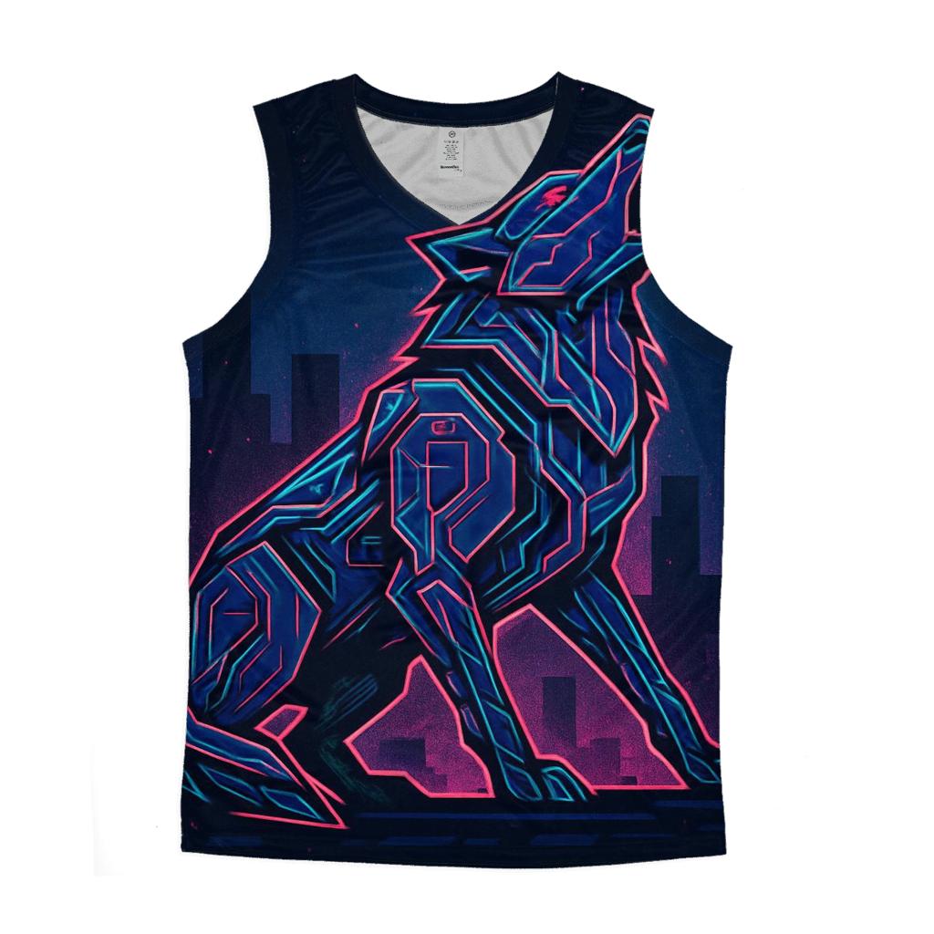 Neon Circuit Howl Wolf graphic print tank tops