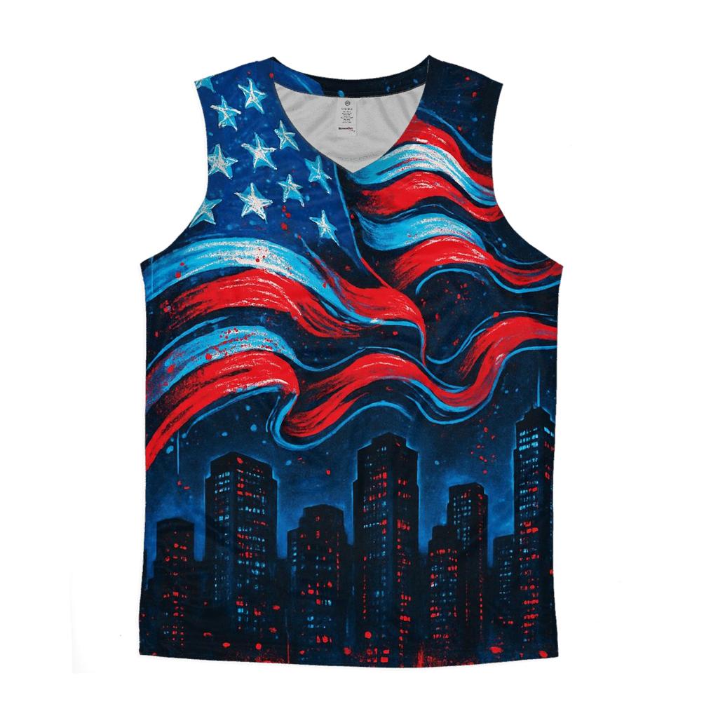 Neon Skyline Flag Surge sports performance tank tops