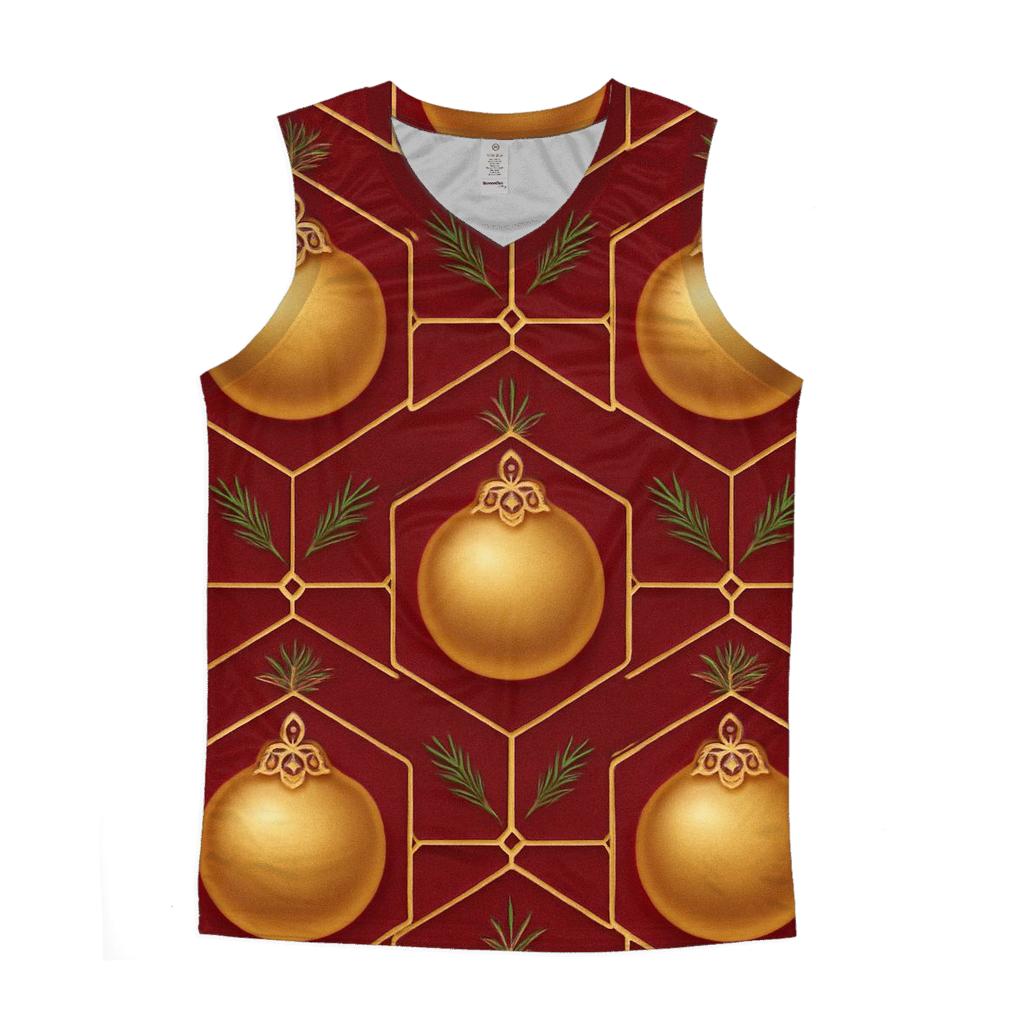 Golden Ornament Medallion Lattice On Deep Red Background trendy fitted tank tops