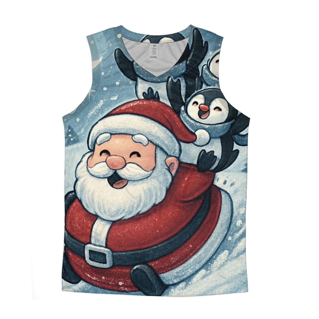 Santa Belly Sleigh Ride With Penguins In Scarves trendy fitted tank tops