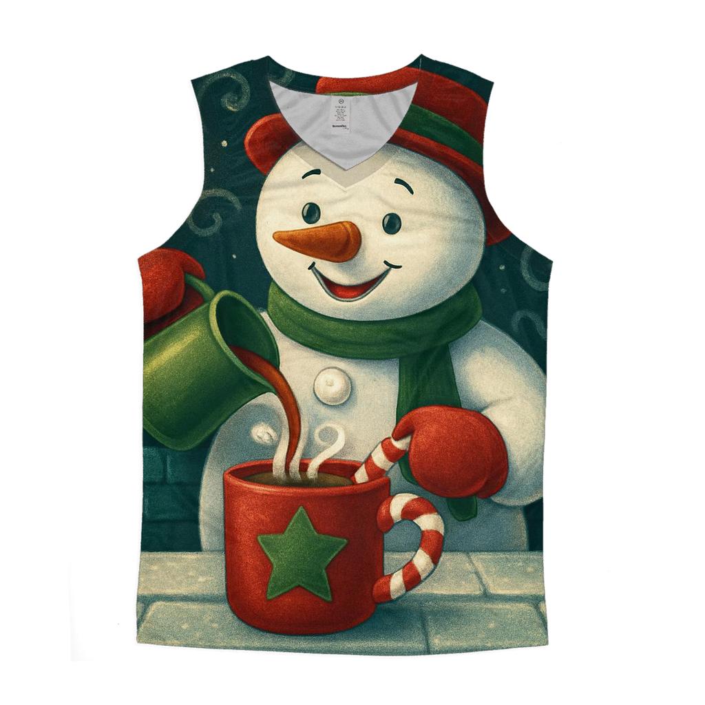 Snowman Barista Serving Peppermint Cocoa In A Blizzard Cafe designer workout tanks
