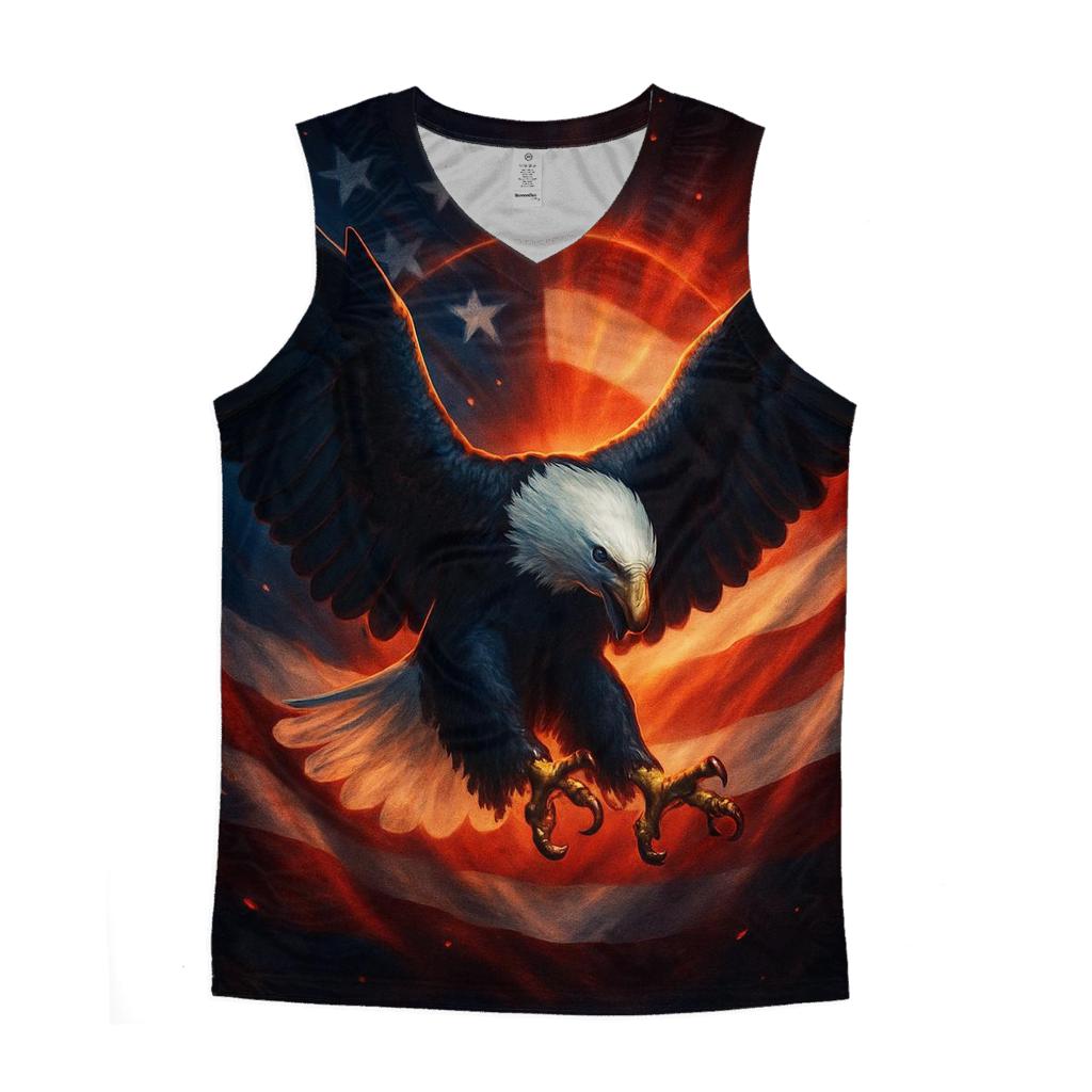 Eagle Halo Over Waving Banner sports performance tank tops