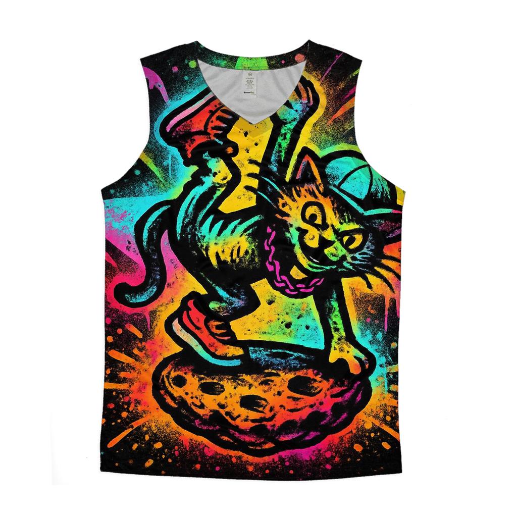 Graffiti Meteor Breakdancer Cat graphic print tank tops