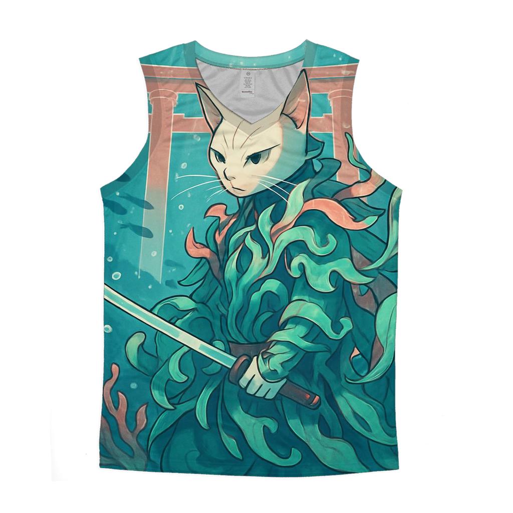 Coral Reef Samurai Cat casual summer tank tops