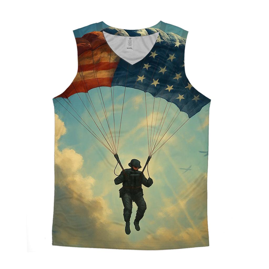 Paratrooper Descent Through Flag Clouds cotton sleeveless tops