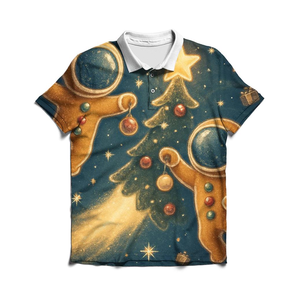Gingerbread Astronauts Decorating A Comet Tree designer slim fit polos
