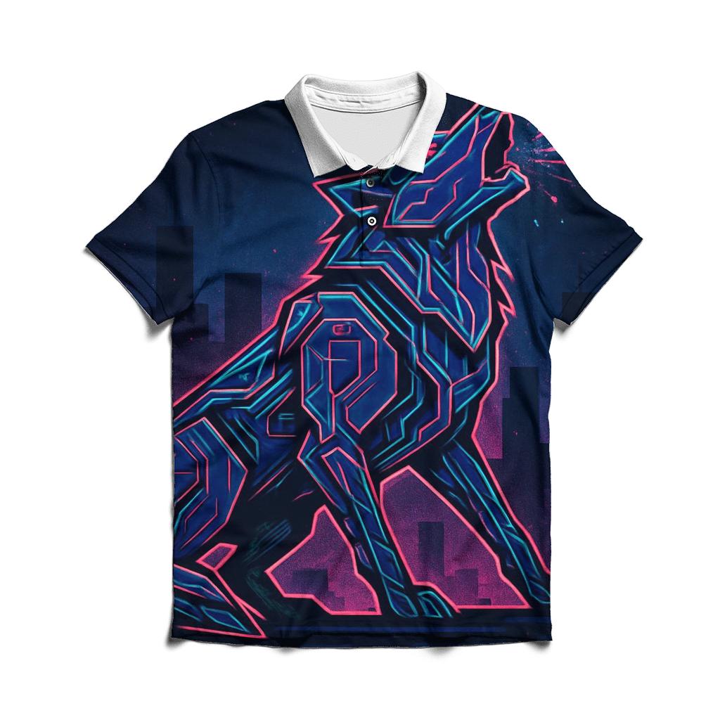 Neon Circuit Howl Wolf premium cotton polo shirts