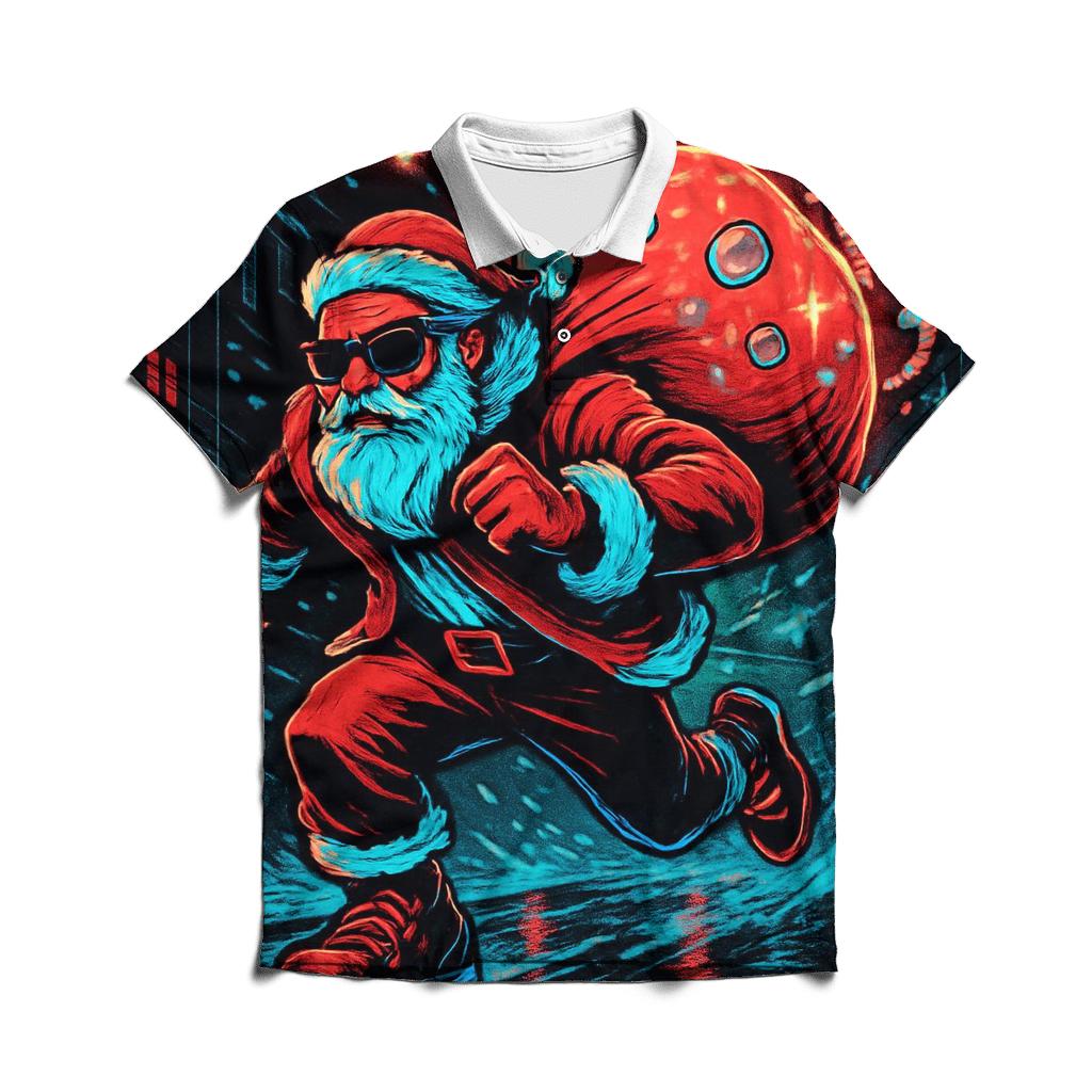Neon Night Run Santa stylish collar polo tees
