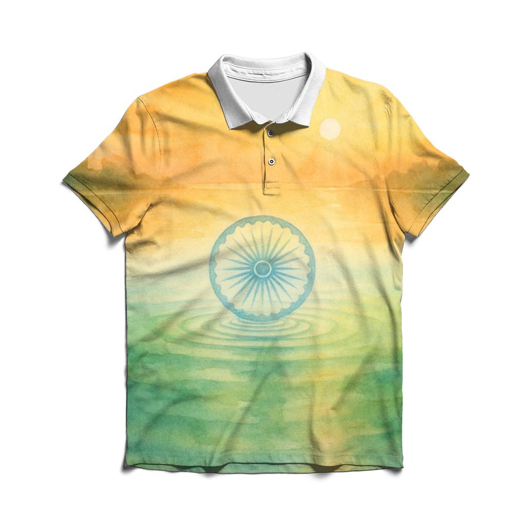 Saffron Watercolor Spirit Of India premium cotton polo shirts