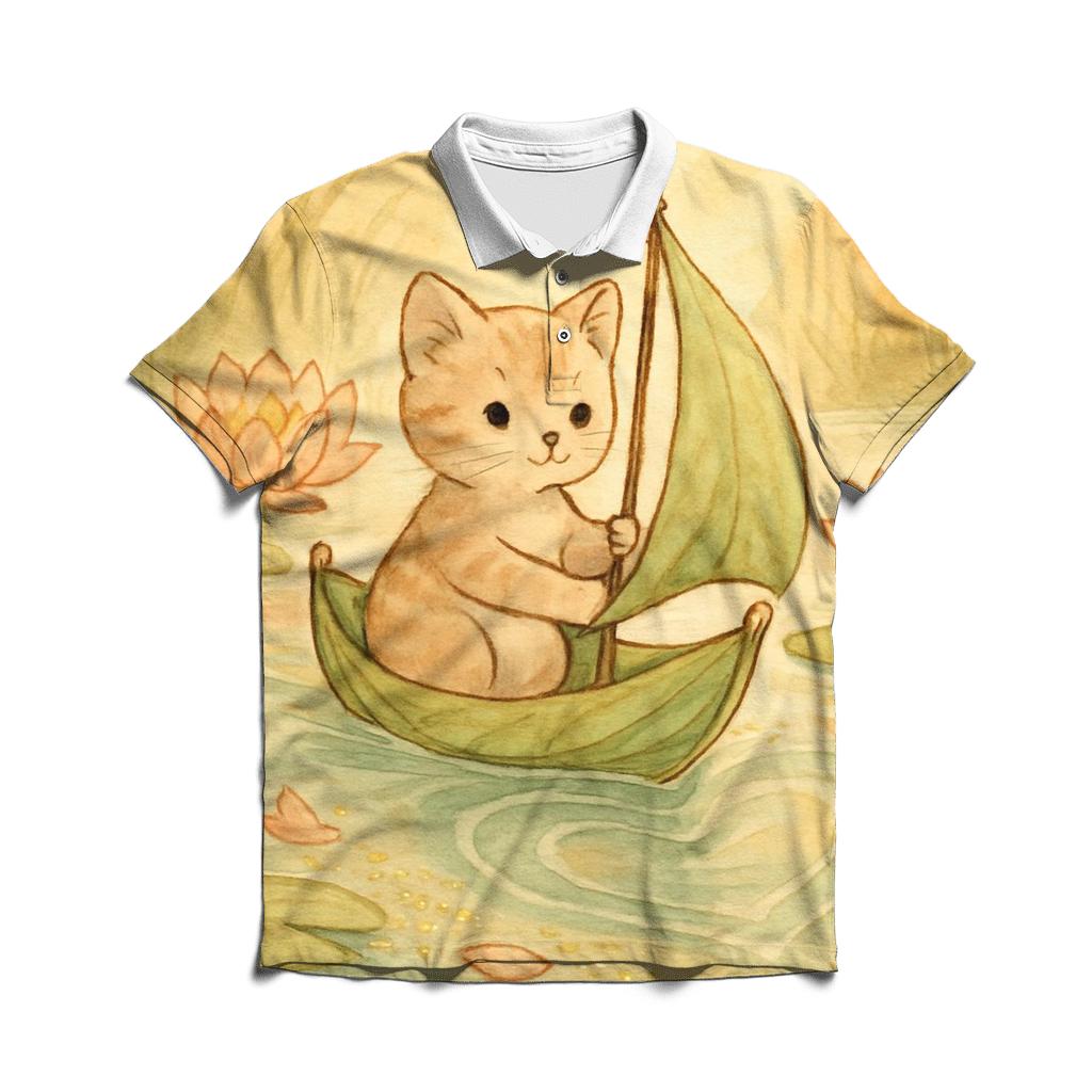 Sunrise Lily Pond Cat Sailboat designer slim fit polos