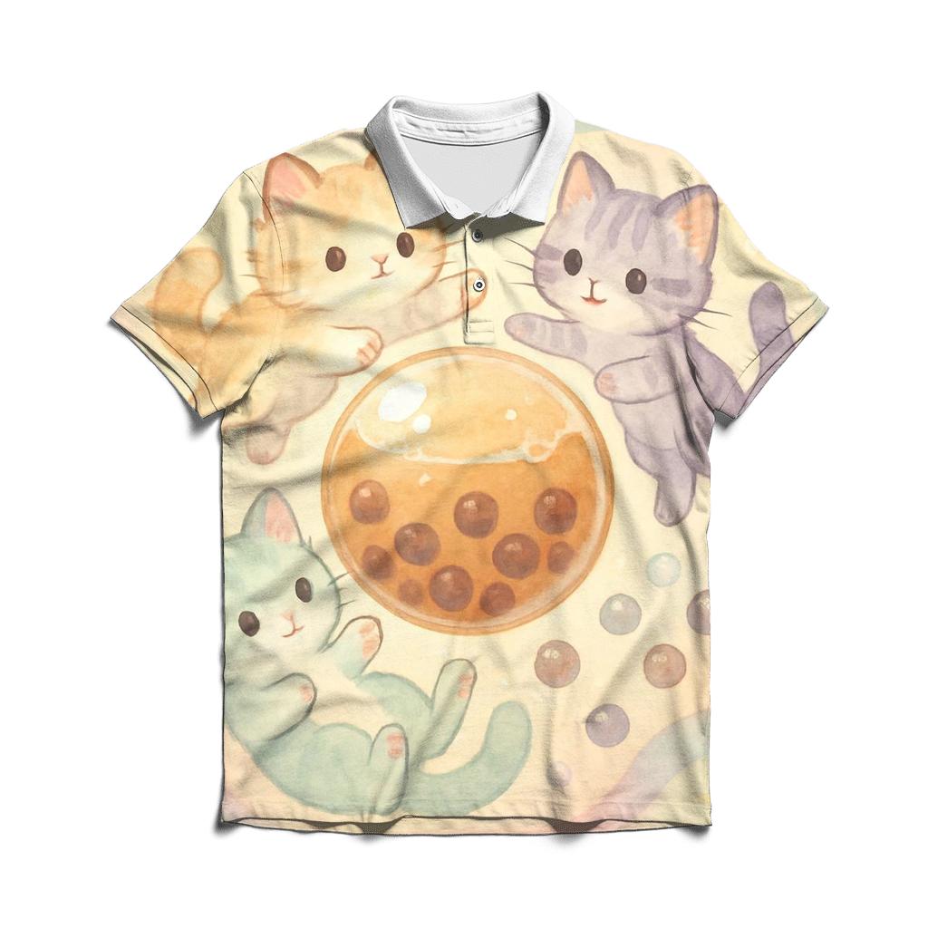 Pastel Bubble Tea Dream Kittens classic pique polos