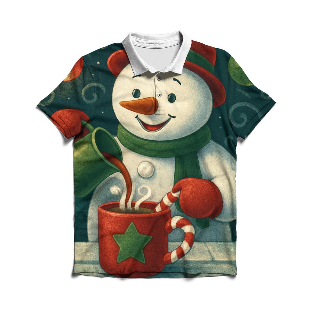 Snowman Barista Serving Peppermint Cocoa In A Blizzard Cafe classic pique polos