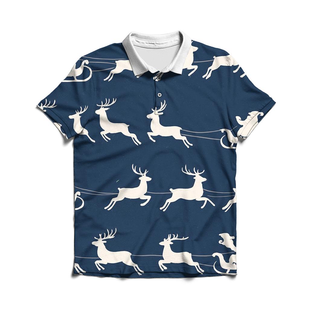 Santa Sleigh And Reindeer Silhouette Frieze On Navy Background branded logo polo shirts