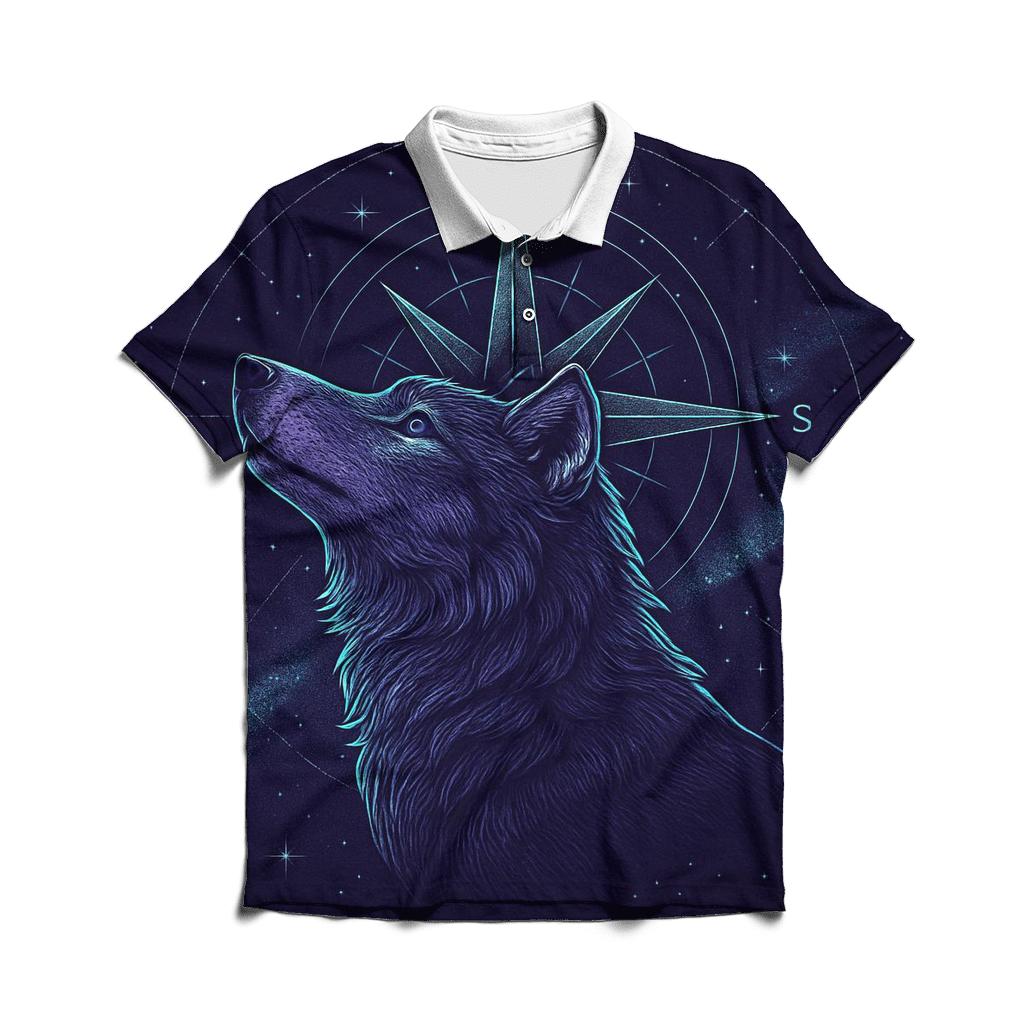 Celestial Navigator Wolf Compass embroidered polo tops