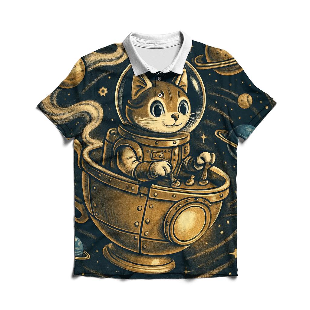 Steampunk Teacup Astronaut Cat branded logo polo shirts