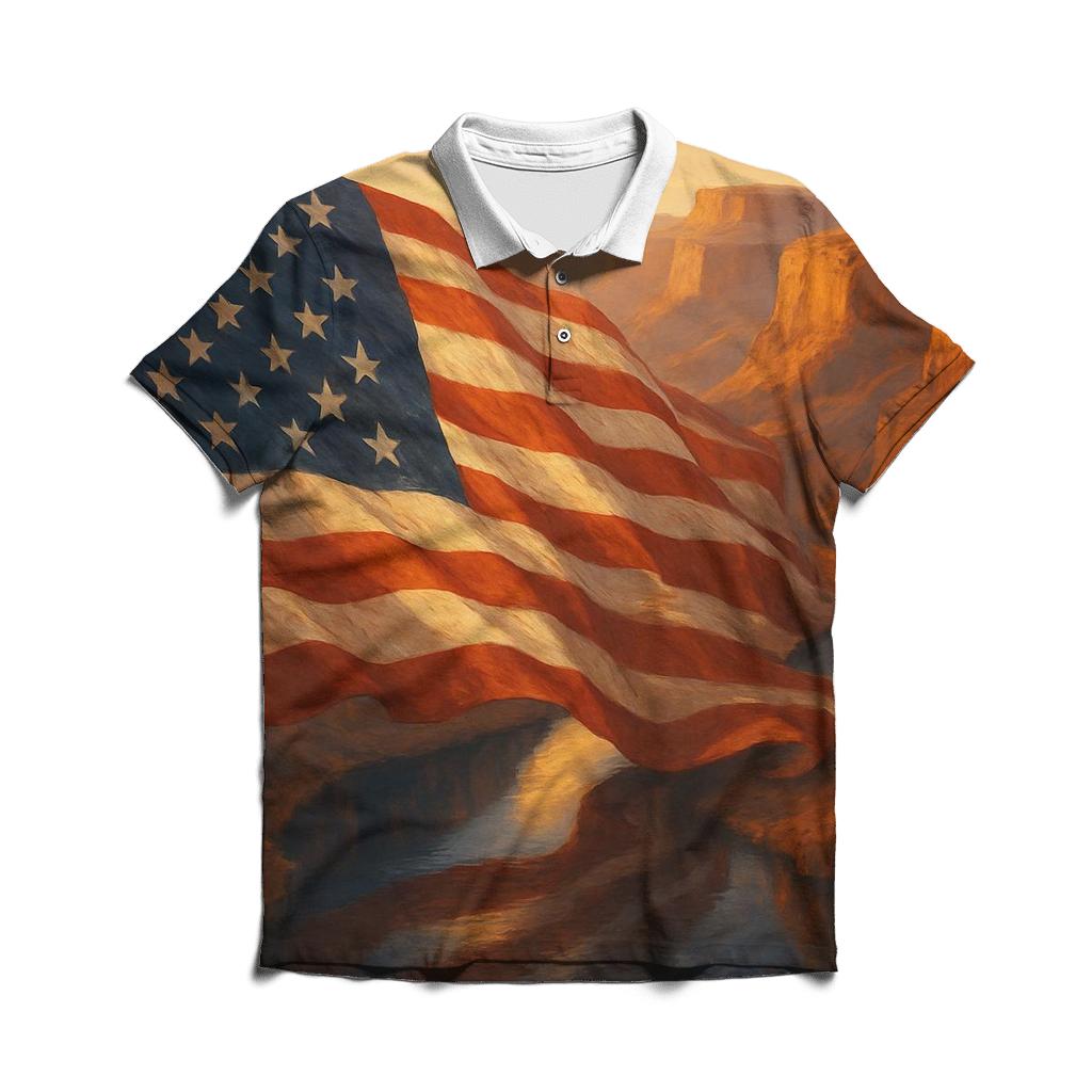 River Canyon Flag Reflection branded logo polo shirts