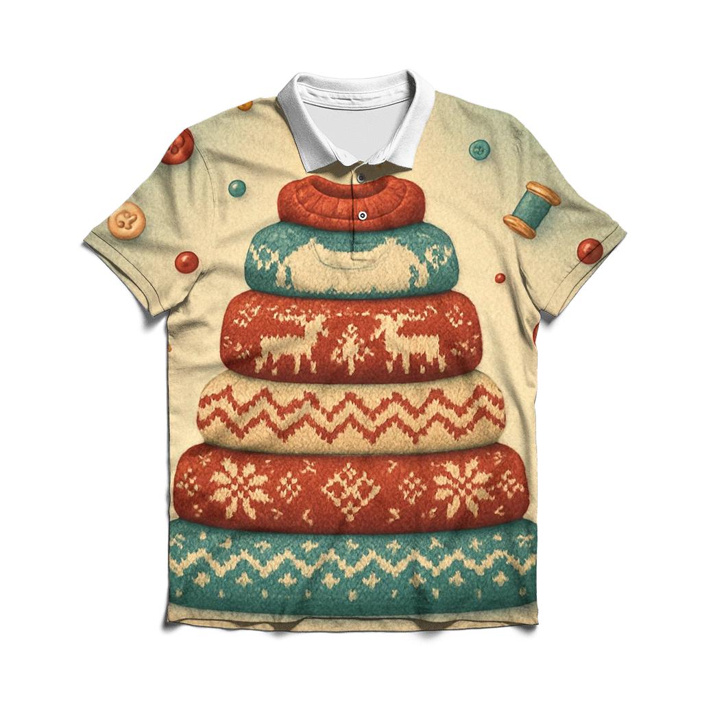 Christmas Tree Made Of Stacked Sweaters With Cozy Texture Illusions classic pique polos
