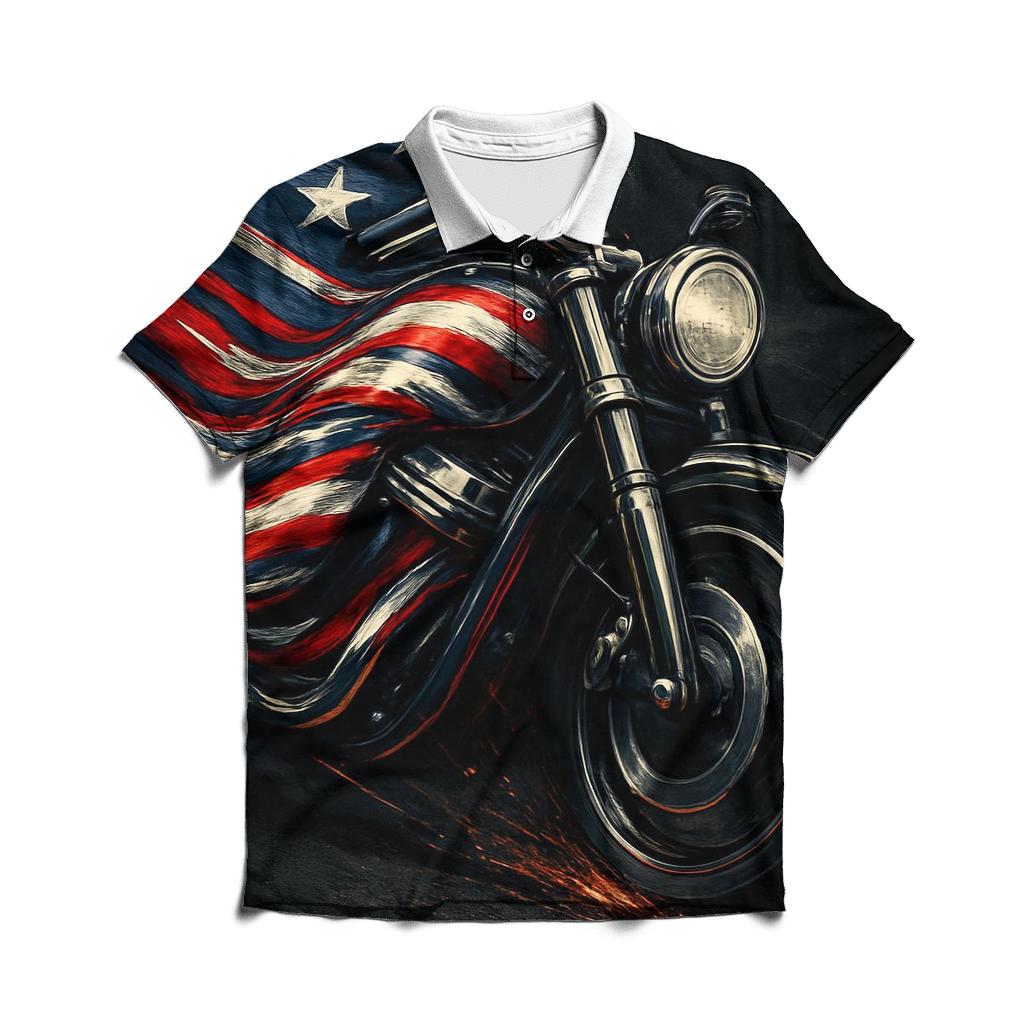 Motor Chrome Flag Thunder casual sports polo shirts