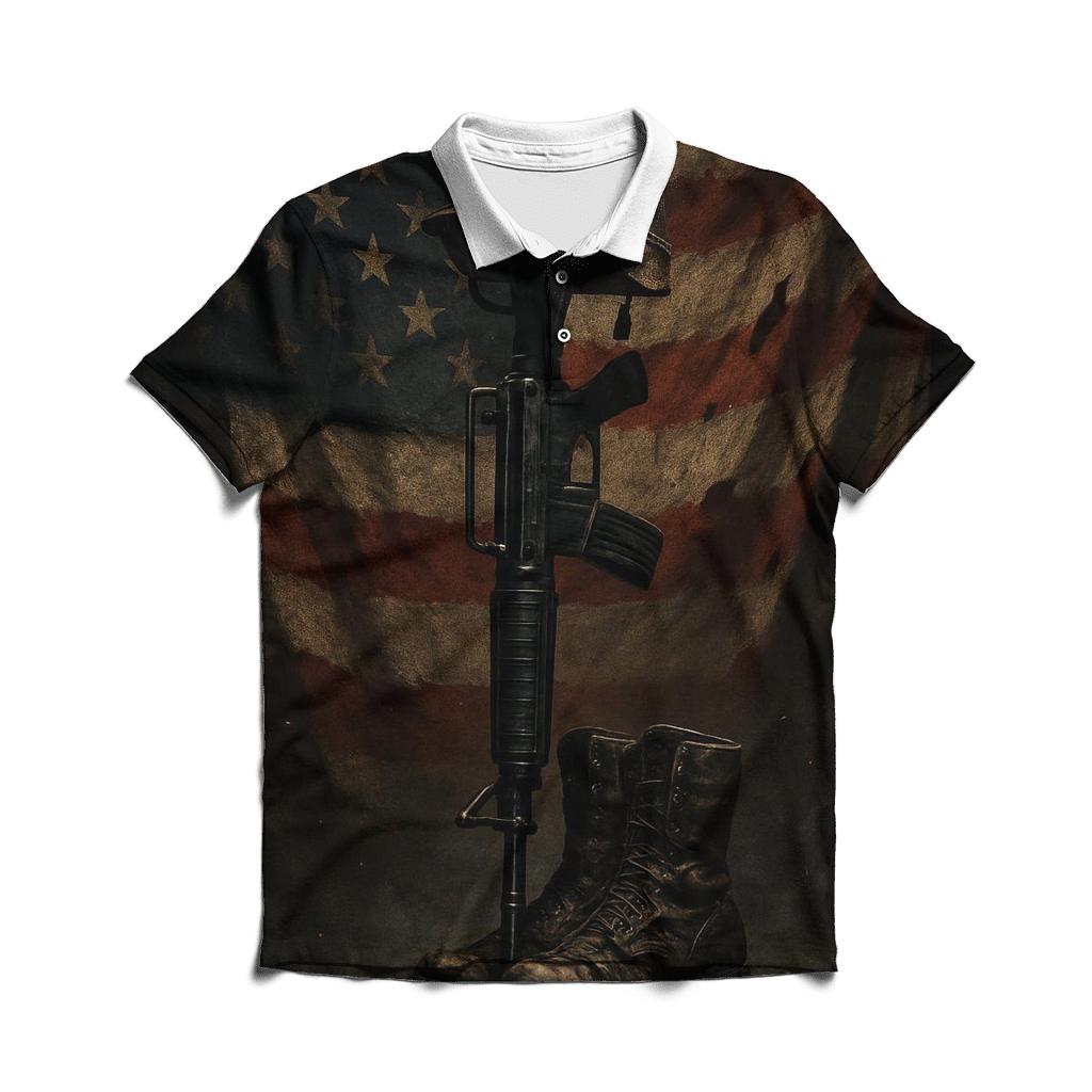 Steel And Stars Battlefield Cross Tribute classic pique polos