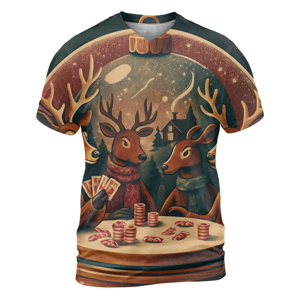 Reindeer Poker Night Under A Snow Globe Dome personalized full print shirts