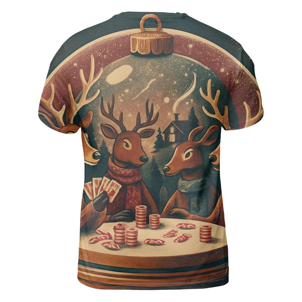Reindeer Poker Night Under A Snow Globe Dome personalized full print shirts