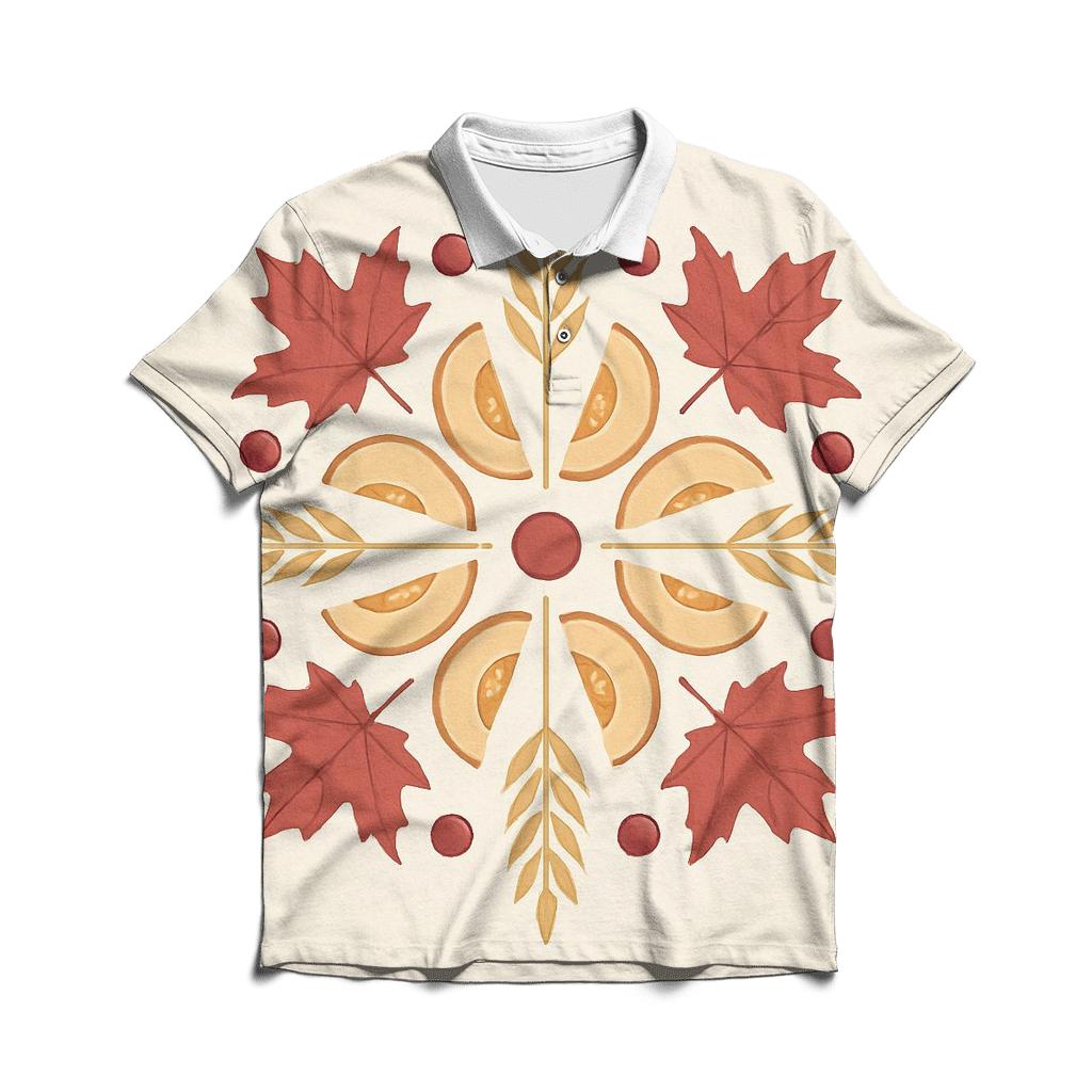 Golden Wheat Field Gratitude Mandala premium cotton polo shirts