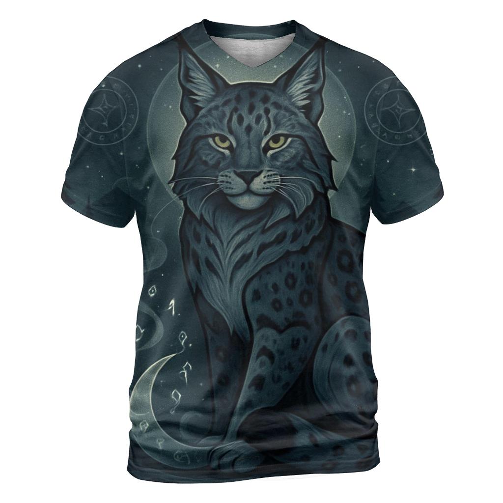 Moonlit Rune Guardian Lynx vibrant all-over design tees