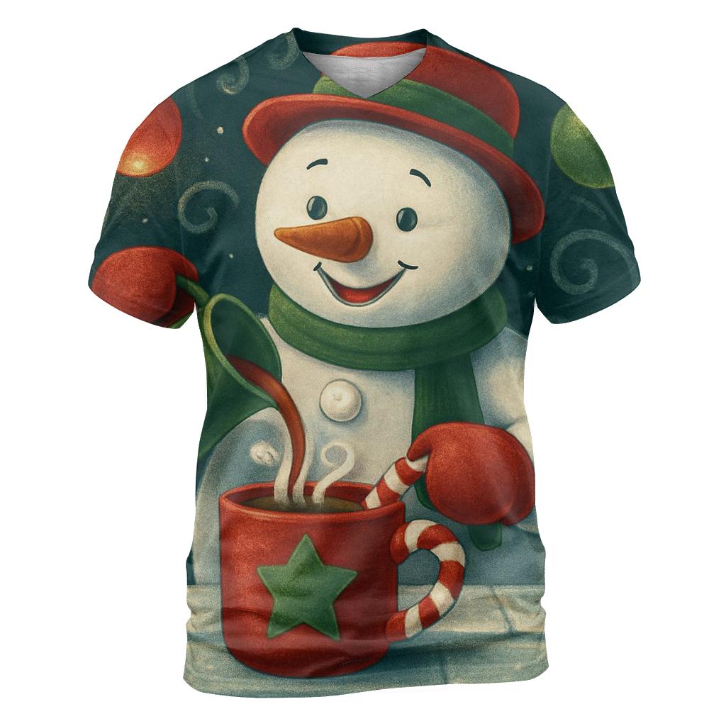 Snowman Barista Serving Peppermint Cocoa In A Blizzard Cafe statement graphic shirts