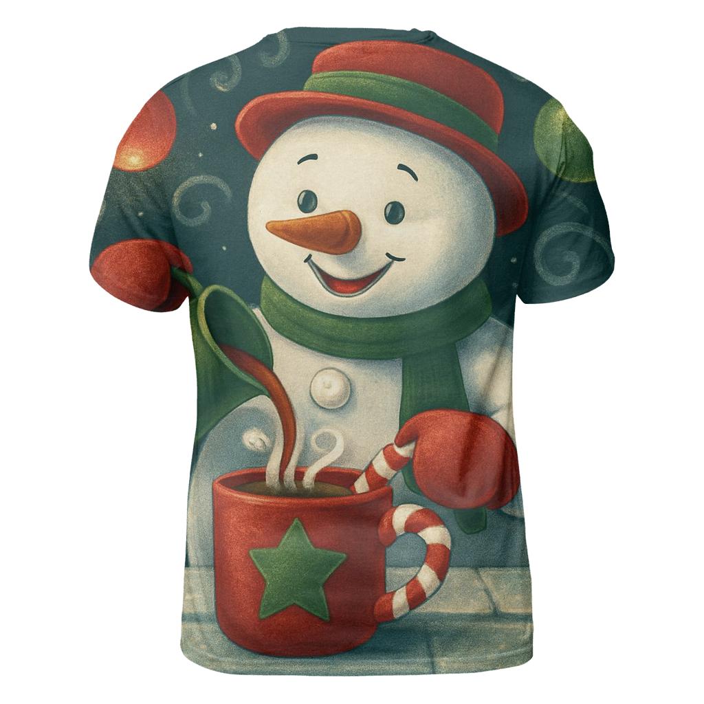 Snowman Barista Serving Peppermint Cocoa In A Blizzard Cafe statement graphic shirts