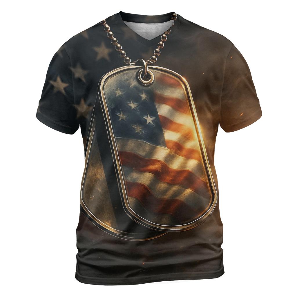 Dog Tags In The Flag Glow statement graphic shirts