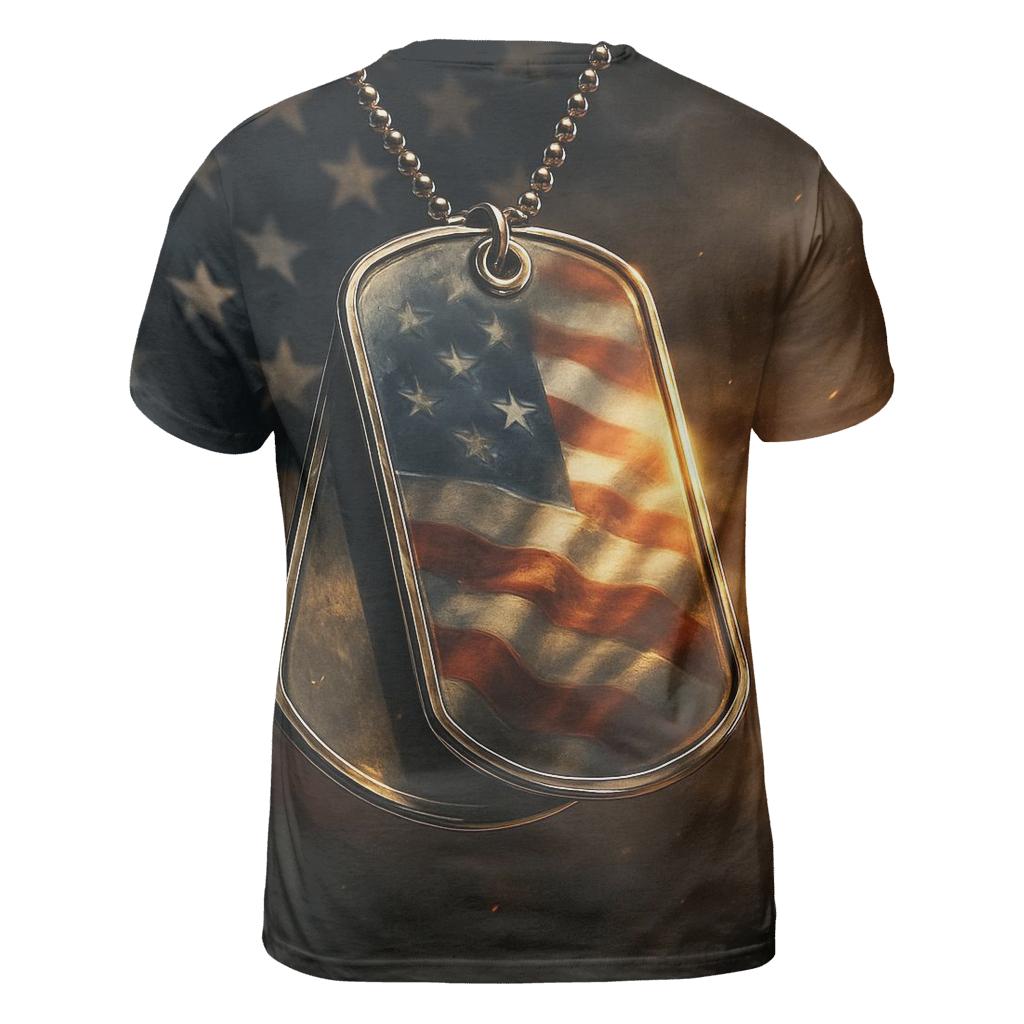 Dog Tags In The Flag Glow statement graphic shirts