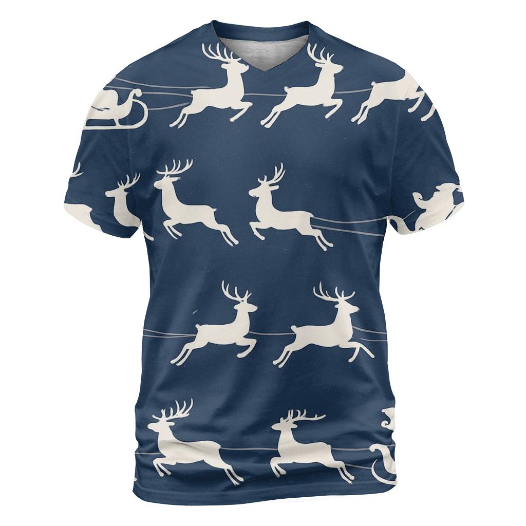 Santa Sleigh And Reindeer Silhouette Frieze On Navy Background artistic all-over print tops
