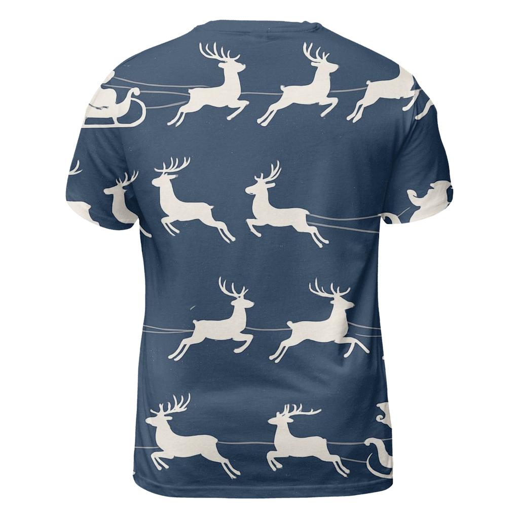 Santa Sleigh And Reindeer Silhouette Frieze On Navy Background artistic all-over print tops
