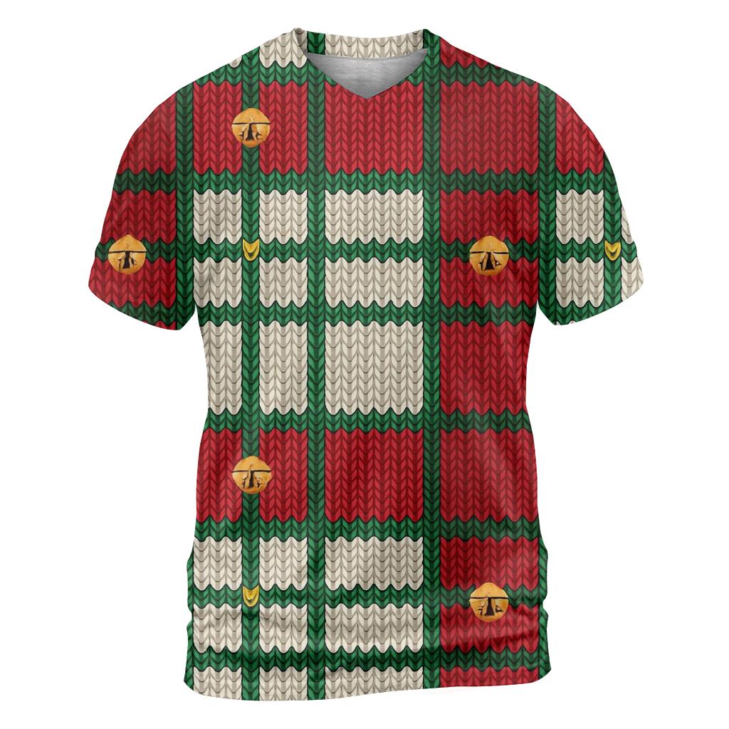 Plaid Knit Texture With Tiny Bells On Ivory Background unique graphic print tees