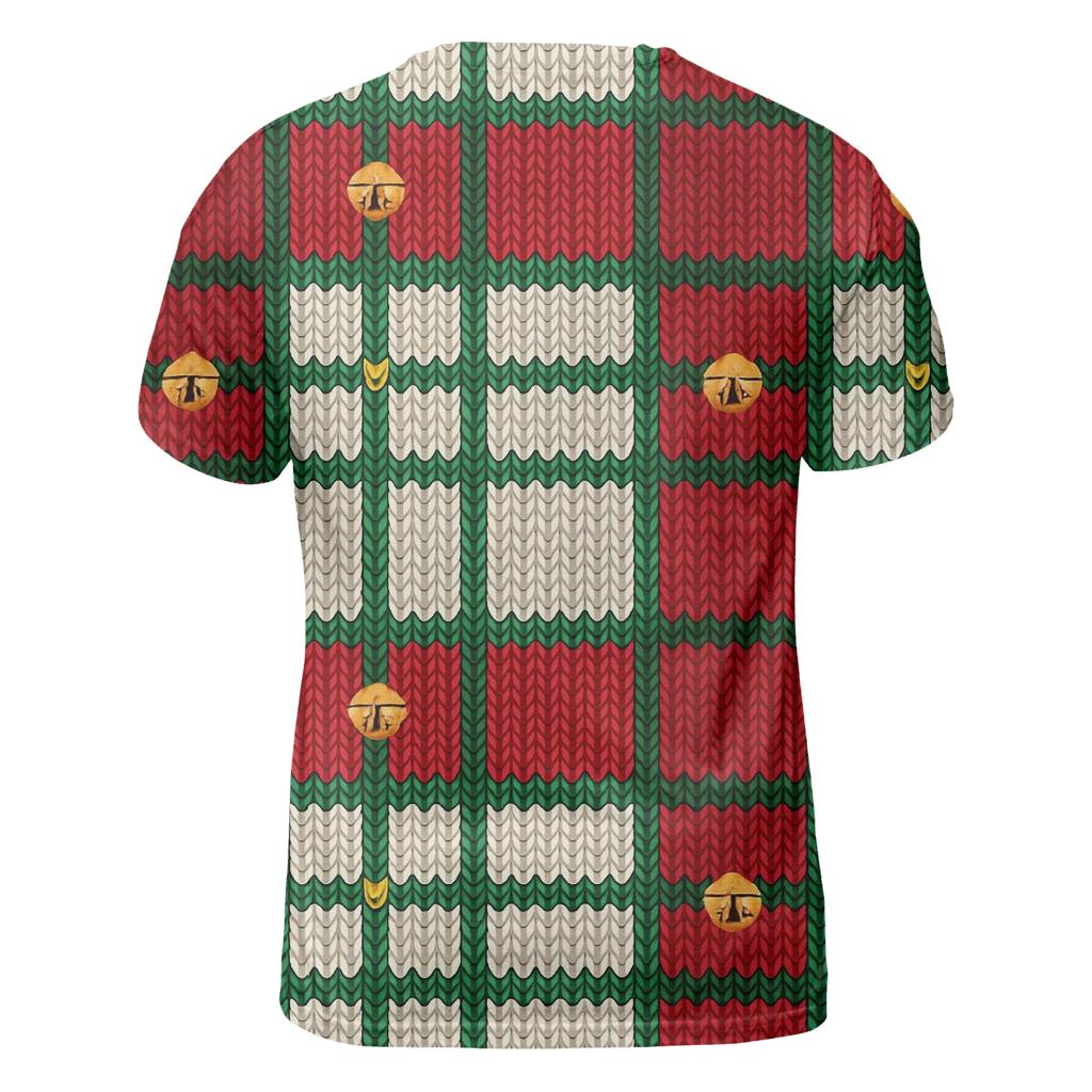Plaid Knit Texture With Tiny Bells On Ivory Background unique graphic print tees