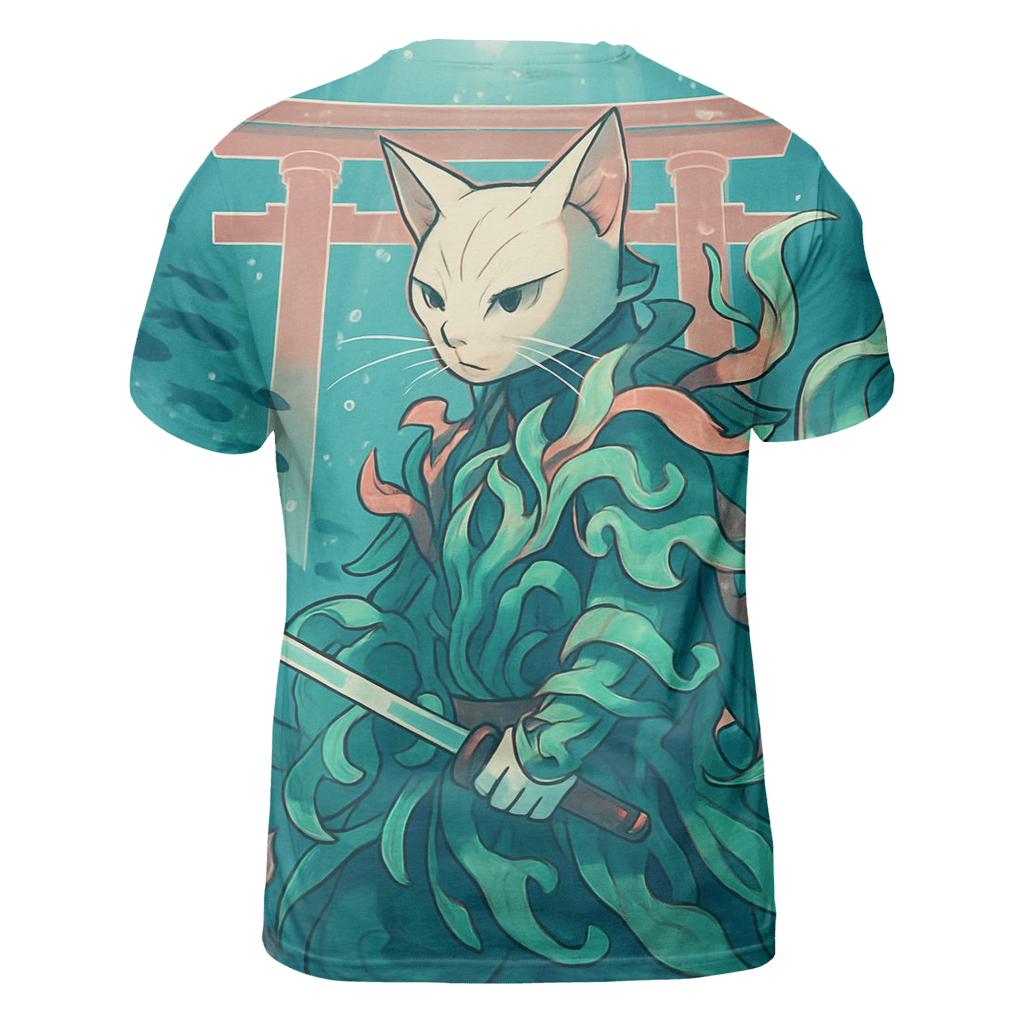 Coral Reef Samurai Cat unique graphic print tees