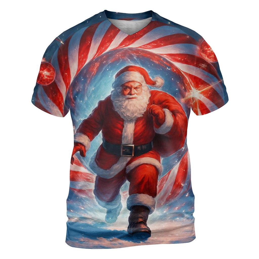 Candy Cane Portal Santa vibrant all-over design tees