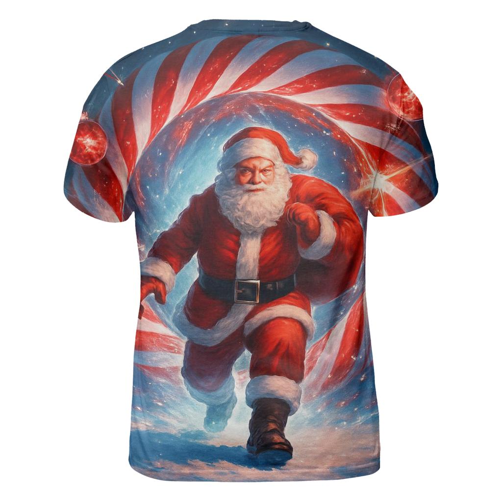 Candy Cane Portal Santa vibrant all-over design tees