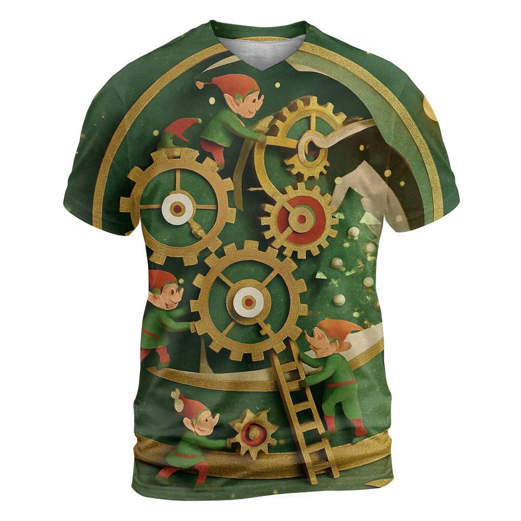 Giant Snow Globe Workshop With Miniature Elves Inside Ornament Gears creative print fashion shirts