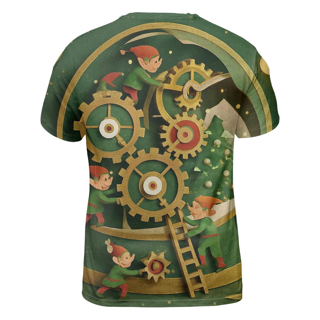 Giant Snow Globe Workshop With Miniature Elves Inside Ornament Gears creative print fashion shirts