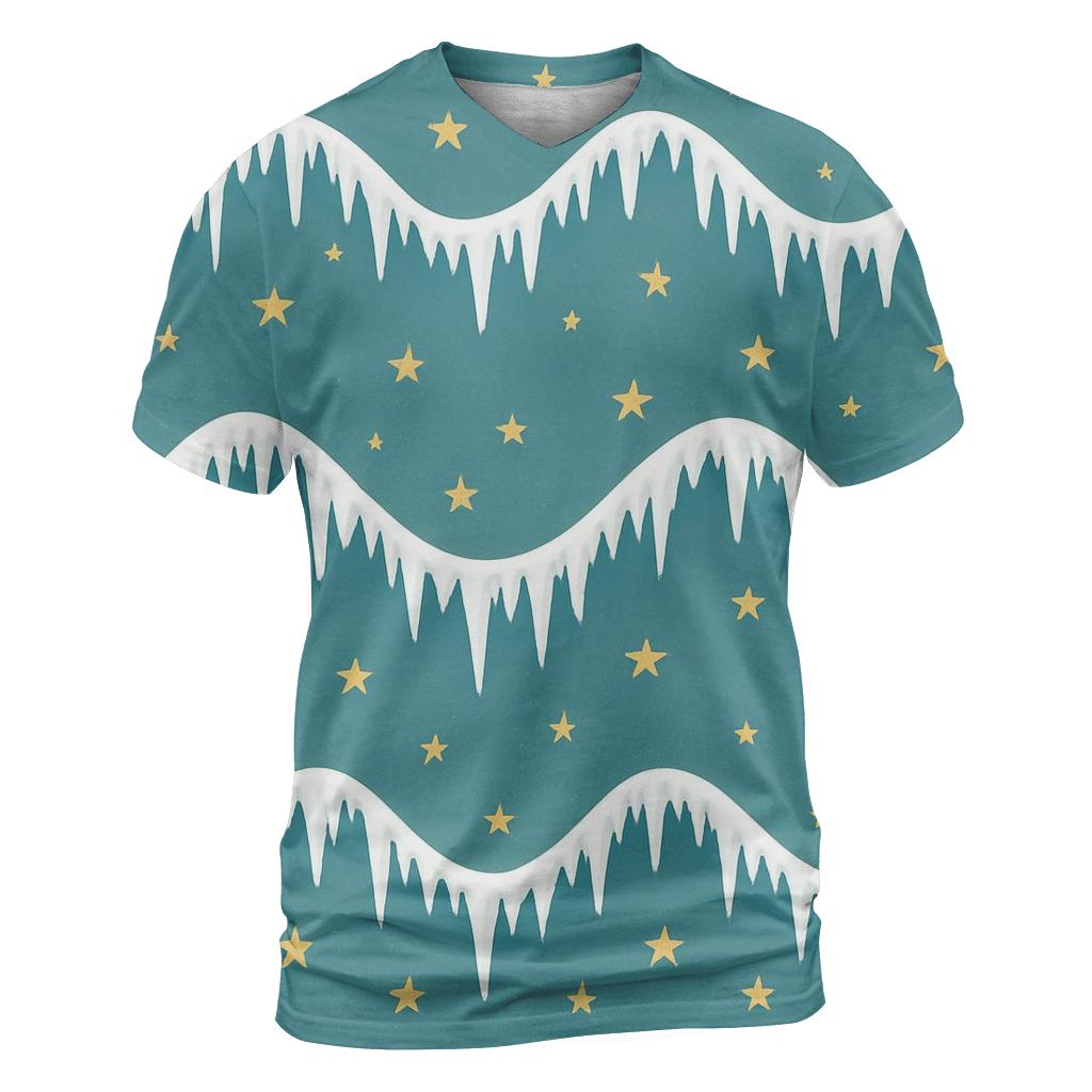 Icicle And Star Garland Wave On Teal Background trendy printed shirt styles